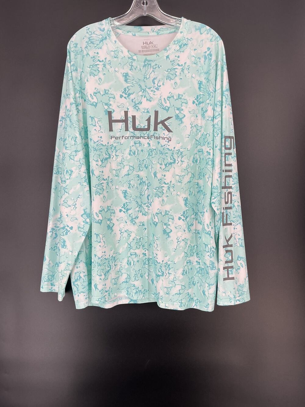 Huk Performance Fishing Shirt Men XXL Aqua White Long Sleeve UPF Outdoor